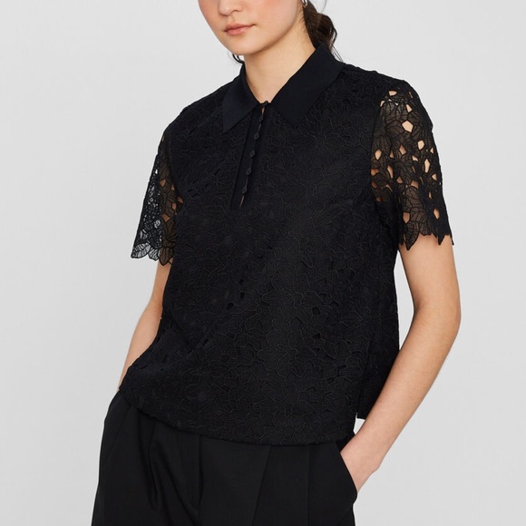 Collared Lace Shirt - New With Tags - NEVER WORN - Black - Picture 1 of 5